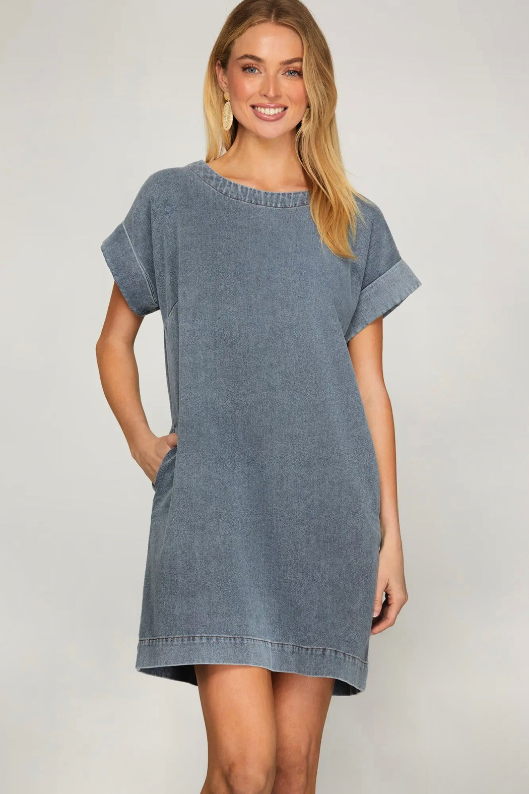 Washed Denim Back Button Pocket Dress