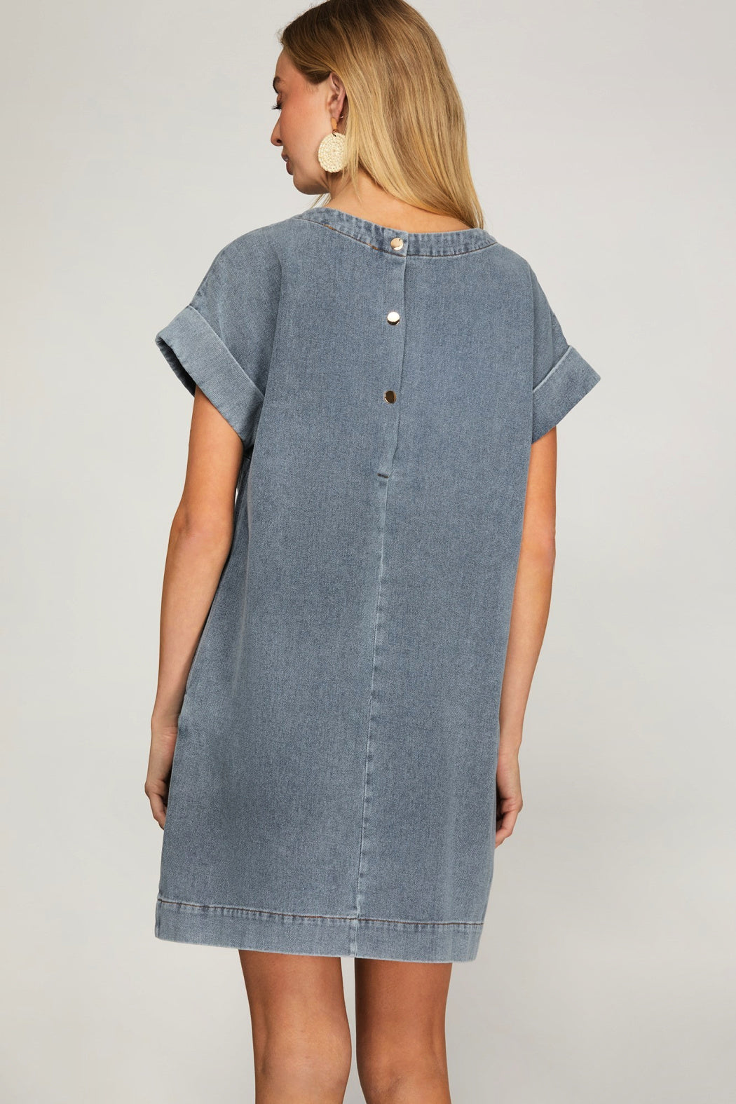 Washed Denim Back Button Pocket Dress