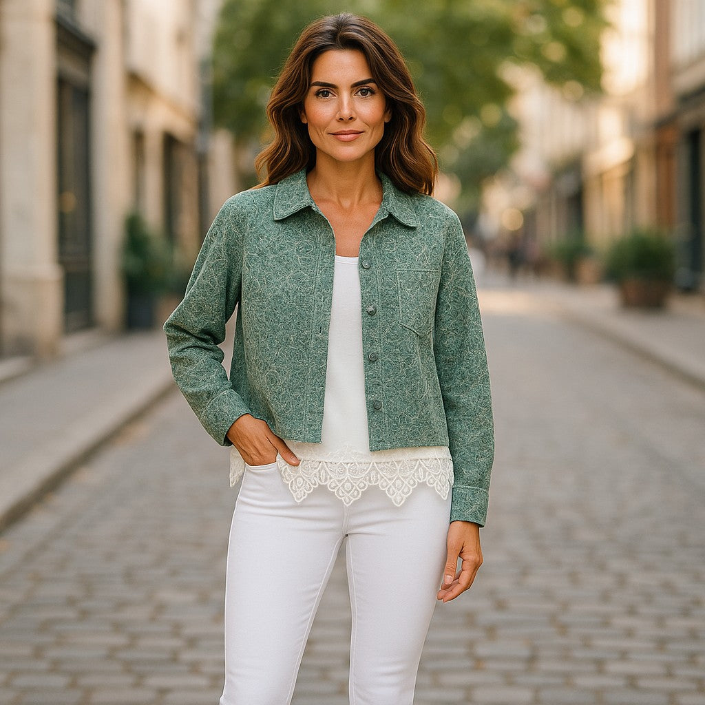 Lace and Sequin Crushed Velvet Crop Jacket