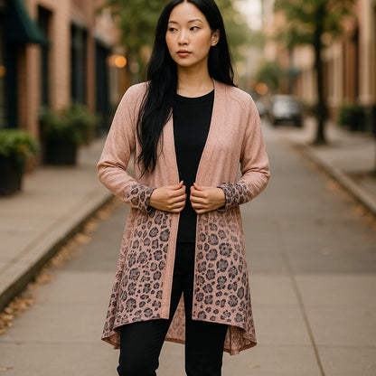 Animal Print Open Front Lightweight Cardigan