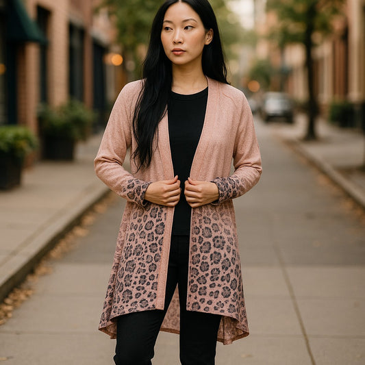 Animal Print Open Front Lightweight Cardigan