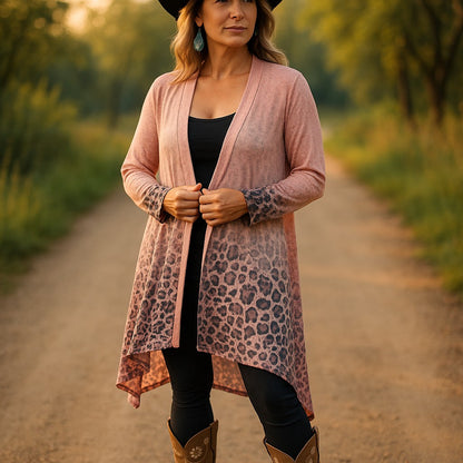 Animal Print Open Front Lightweight Cardigan