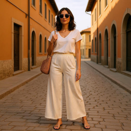 Ivory/Black Striped Wide Leg Pants