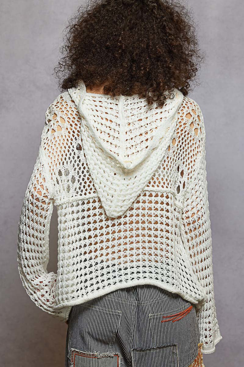 Boho American Flag Patchwork V-Neck Knit Hoodie Sweater