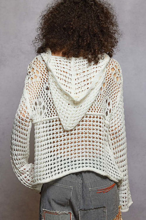 Boho American Flag Patchwork V-Neck Knit Hoodie Sweater