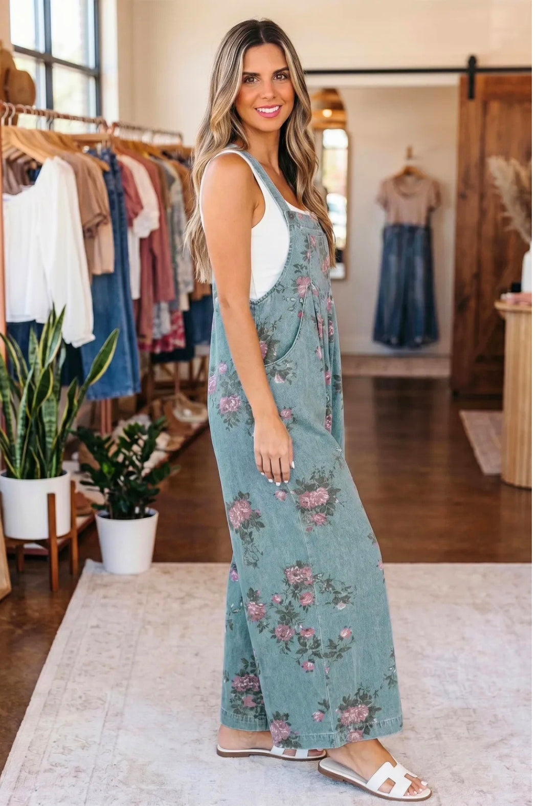 Beau Blue Floral High-Waist Wide-Leg Denim Jumpsuit 🌸