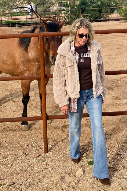 Plush Teddy Cropped Jacket – Chic Neutral Faux Fur Layer