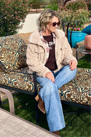 Plush Teddy Cropped Jacket – Chic Neutral Faux Fur Layer