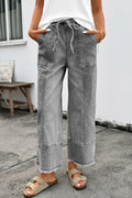 The "Cool Girl" Seam Detail Drawstring Wide Leg Denim — Gray 👖✨