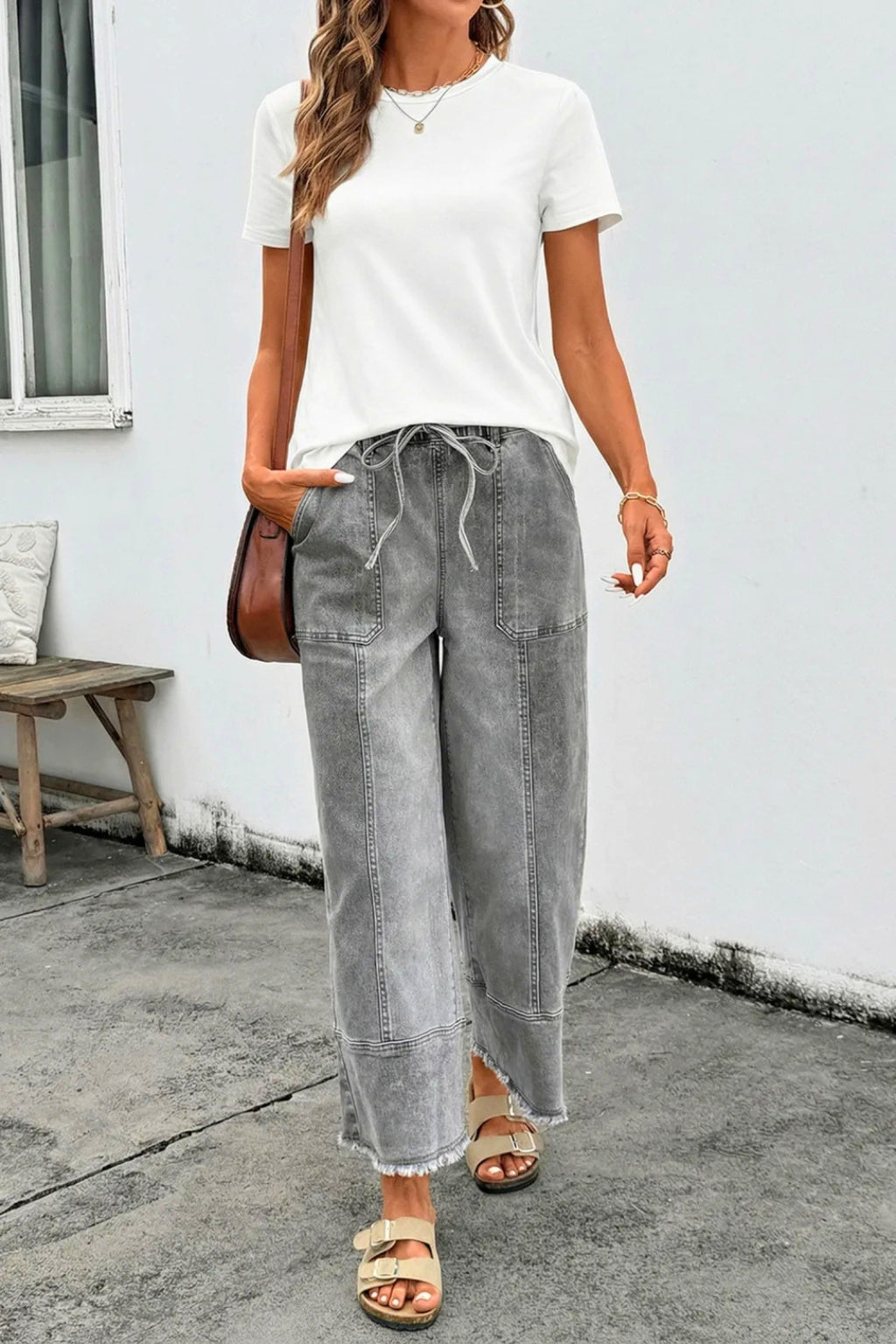 The "Cool Girl" Seam Detail Drawstring Wide Leg Denim — Gray 👖✨