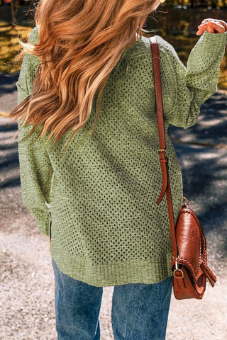 Green V-Neck Drop Shoulder Oversized Sweater