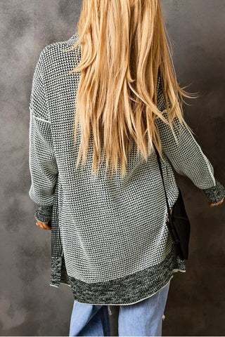 Grey Plaid Knit Open Front Cardigan
