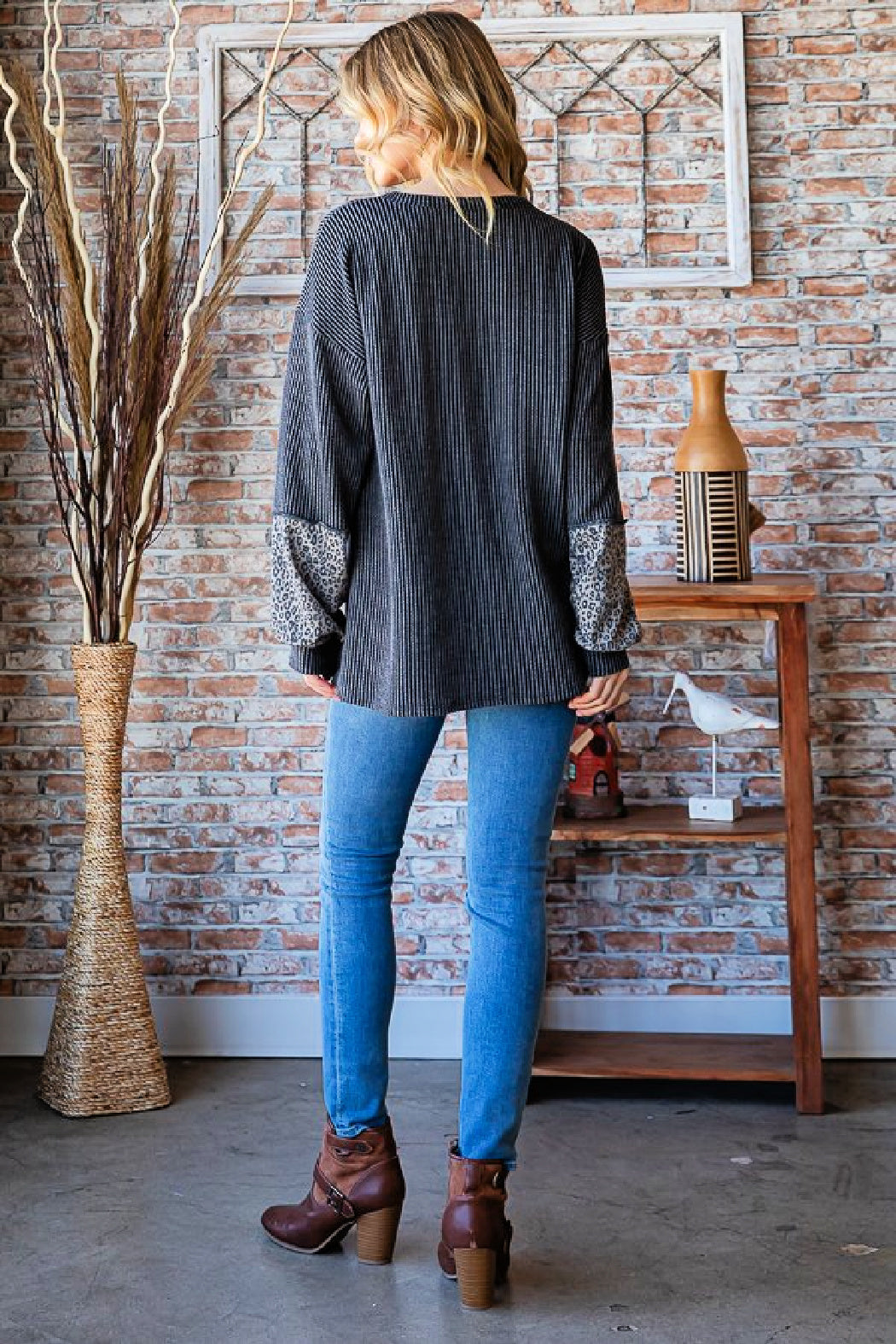 Urban Ribbed Solid and Animal Print Top