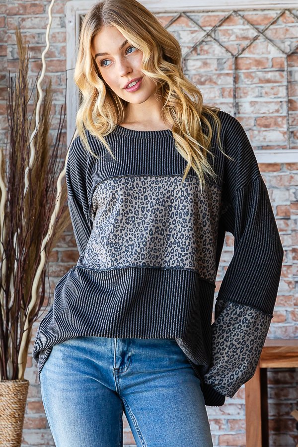 Urban Ribbed Solid and Animal Print Top