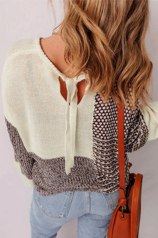 Cream & Chocolate Brown Color Block Knit Sweater