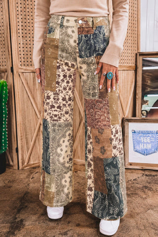 Vintage Boho Patchwork Wide-Leg-Jeans