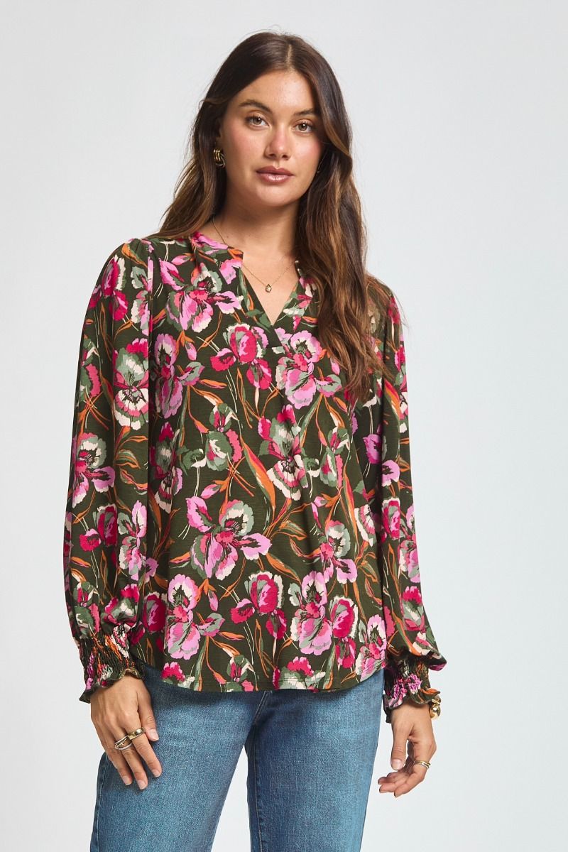 Smocked Sleeve Floral Top