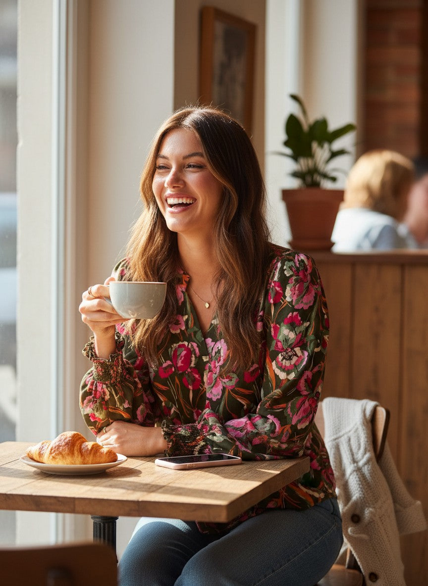Smocked Sleeve Floral Top