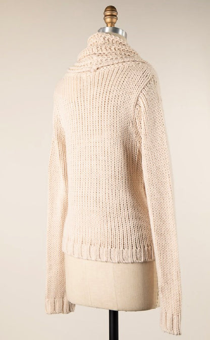 Cowl Neck Cable Knit Sweater - Cream