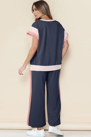 Marina Navy Color-Block Wide-Leg Two-Piece Set