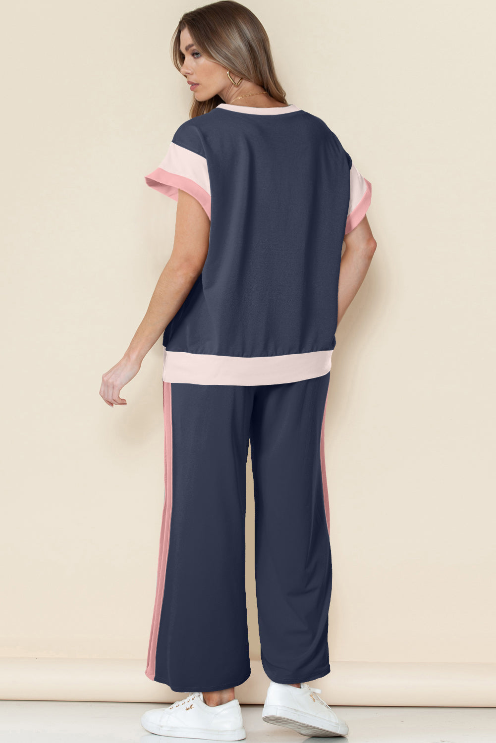 Marina Navy Color-Block Wide-Leg Two-Piece Set