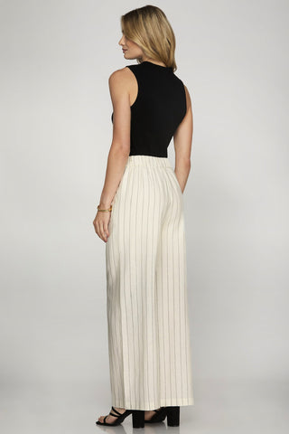 The Empower Pinstripe Wide-Leg Trouser – Off-White
