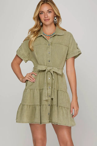 The "Green With Envy" Tiered Denim Mini Dress 🌿✨