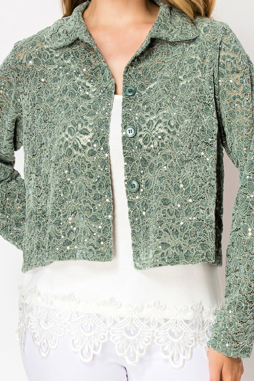 Lace and Sequin Crushed Velvet Crop Jacket