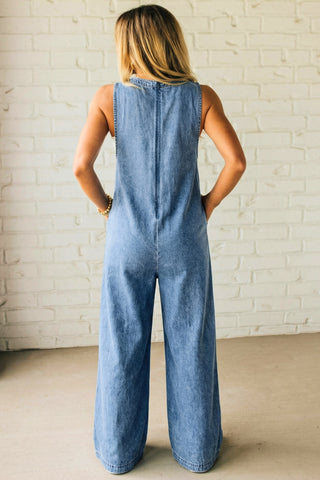 Dusk Blue Acid Wash Pintuck Wide Leg Denim Jumpsuit 👖✨