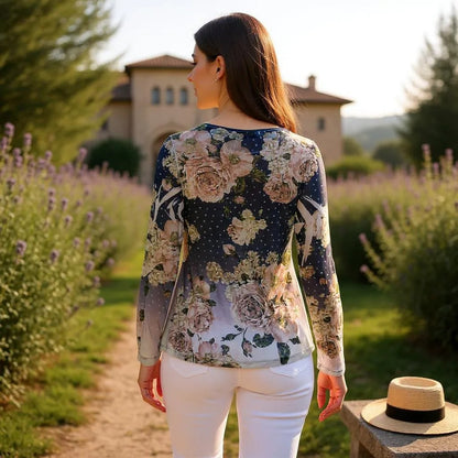 Long Sleeve Mesh Floral Top