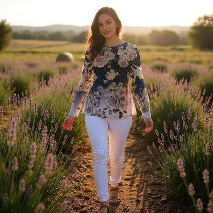 Long Sleeve Mesh Floral Top