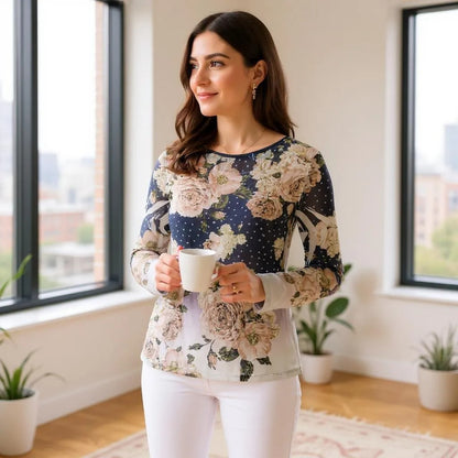 Long Sleeve Mesh Floral Top