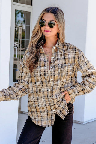 Plaid Button-Down Shirt - Cream, Black & Brown