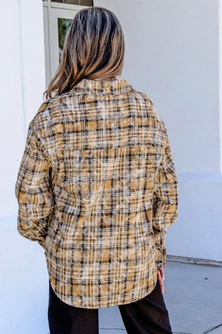 Plaid Button-Down Shirt - Cream, Black & Brown