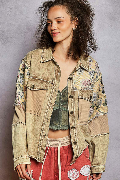 French Terry Jacket with Animal and Floral Contrast