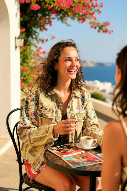 French Terry Jacket with Animal and Floral Contrast