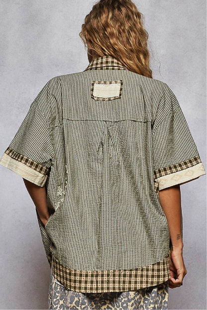 Multi-Print and Textured Button-Down Shirt