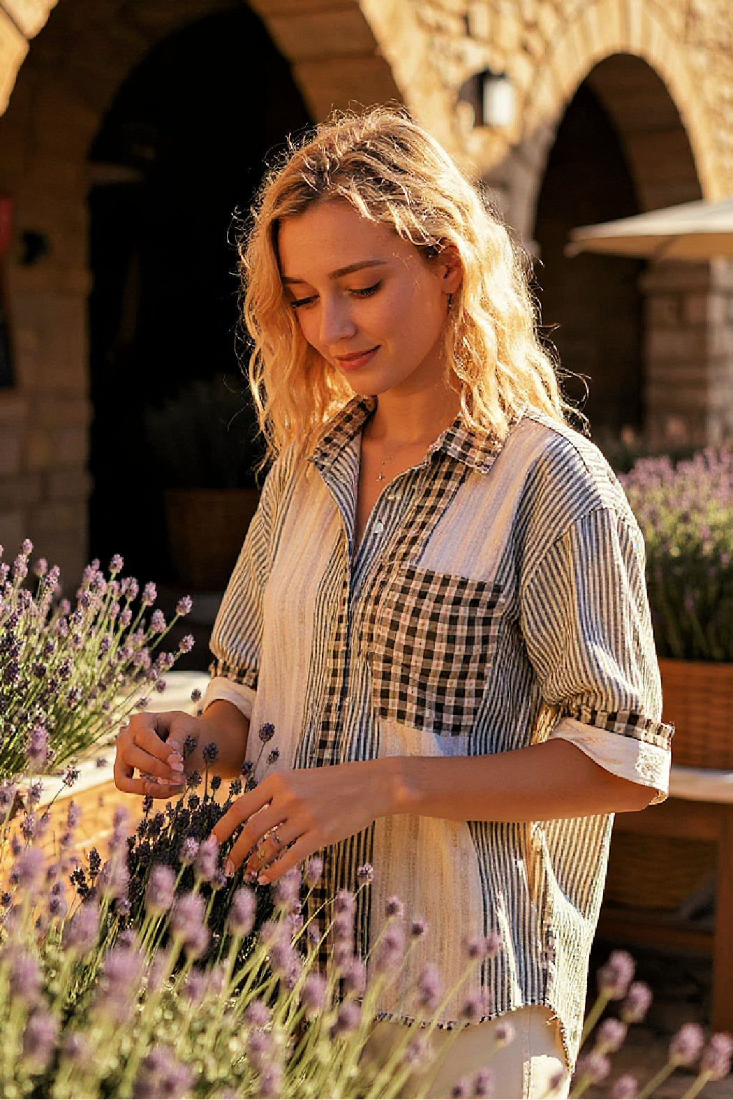 Multi-Print and Textured Button-Down Shirt