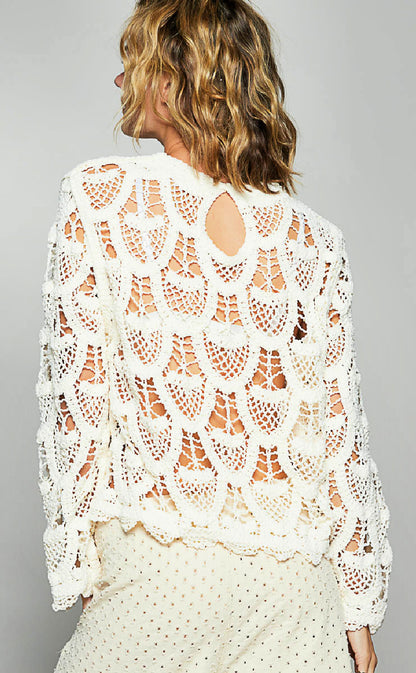 Crochet Long Sleeve Sweater Top - Ivory