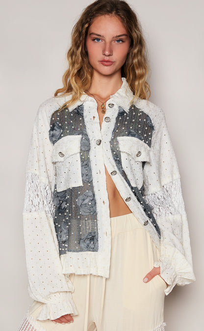 Balloon Sleeve Vintage Wash Jacket Top