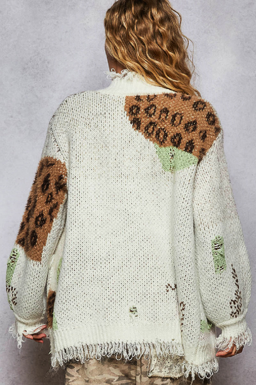 Leopard Patch Sweater Cardigan