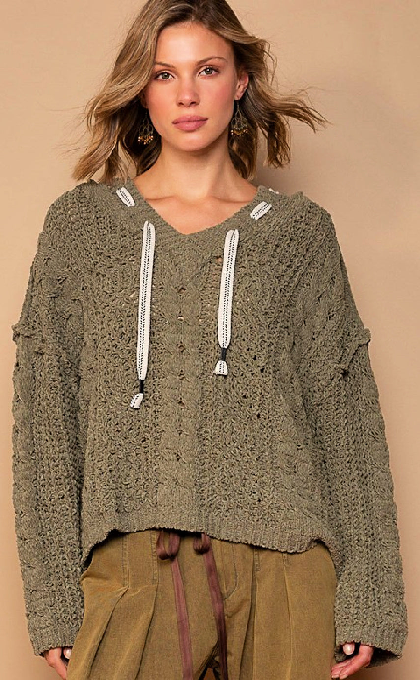 Chenille Pullover Sweater - Moss Green