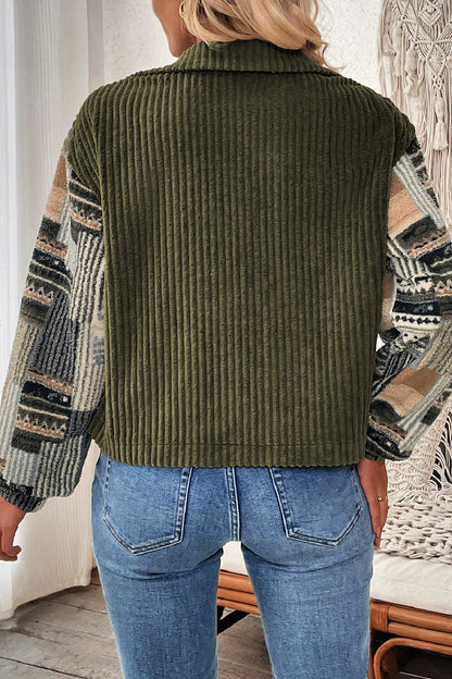 Ribbed Fleece Button Up Jacket