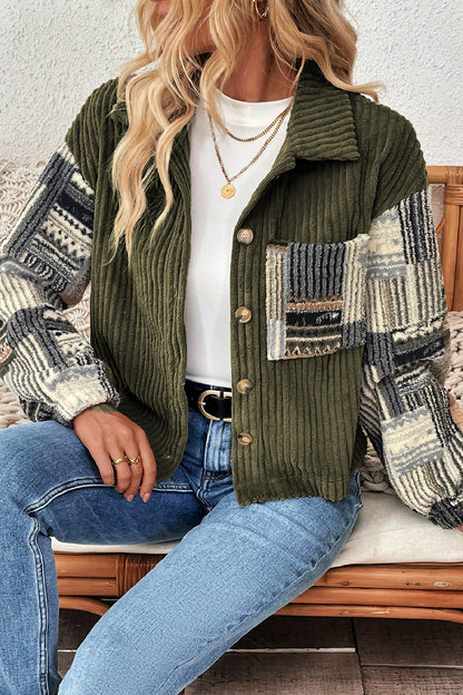 Ribbed Fleece Button Up Jacket