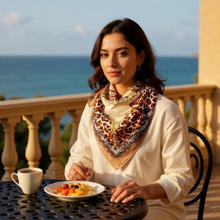 Leopard Western Silk Scarf - Brown Border