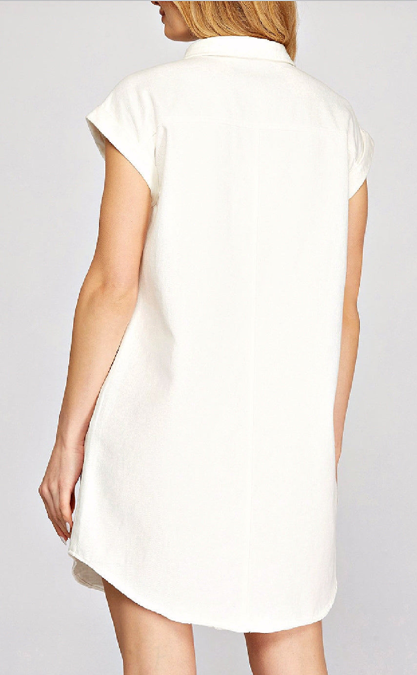 ON SALE - Button Down Washed Twill Shirt Dress - Off White