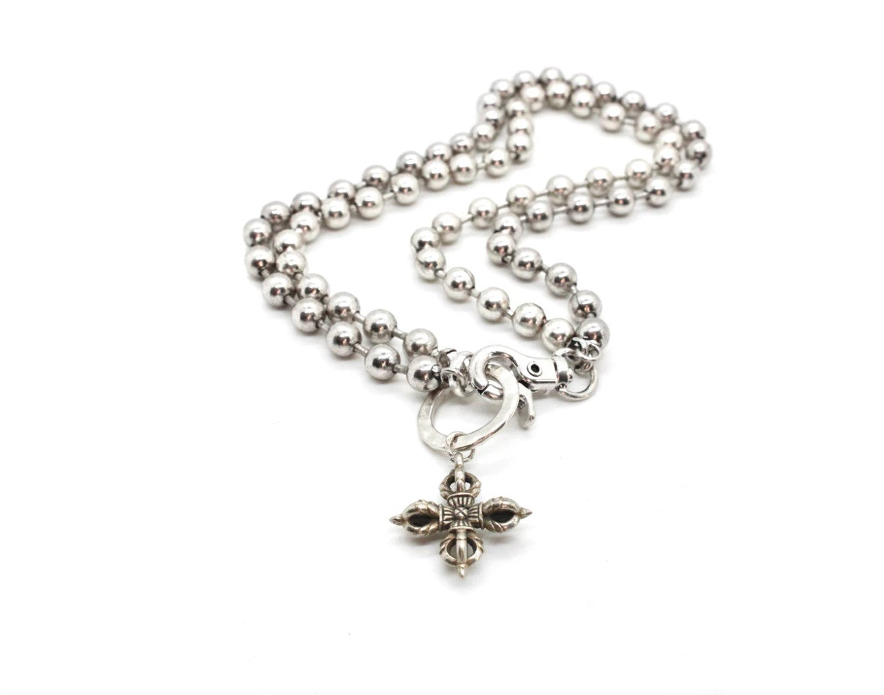 Convertible Short to Long Silver Crossto Ball Chain Necklace