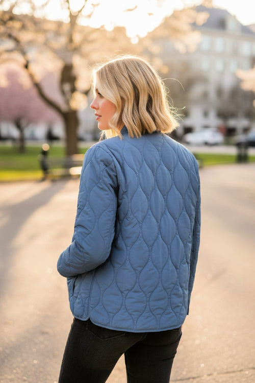 Deep Teal Quilted Mock Neck Field Jacket | Water-Resistant & Lightweight
