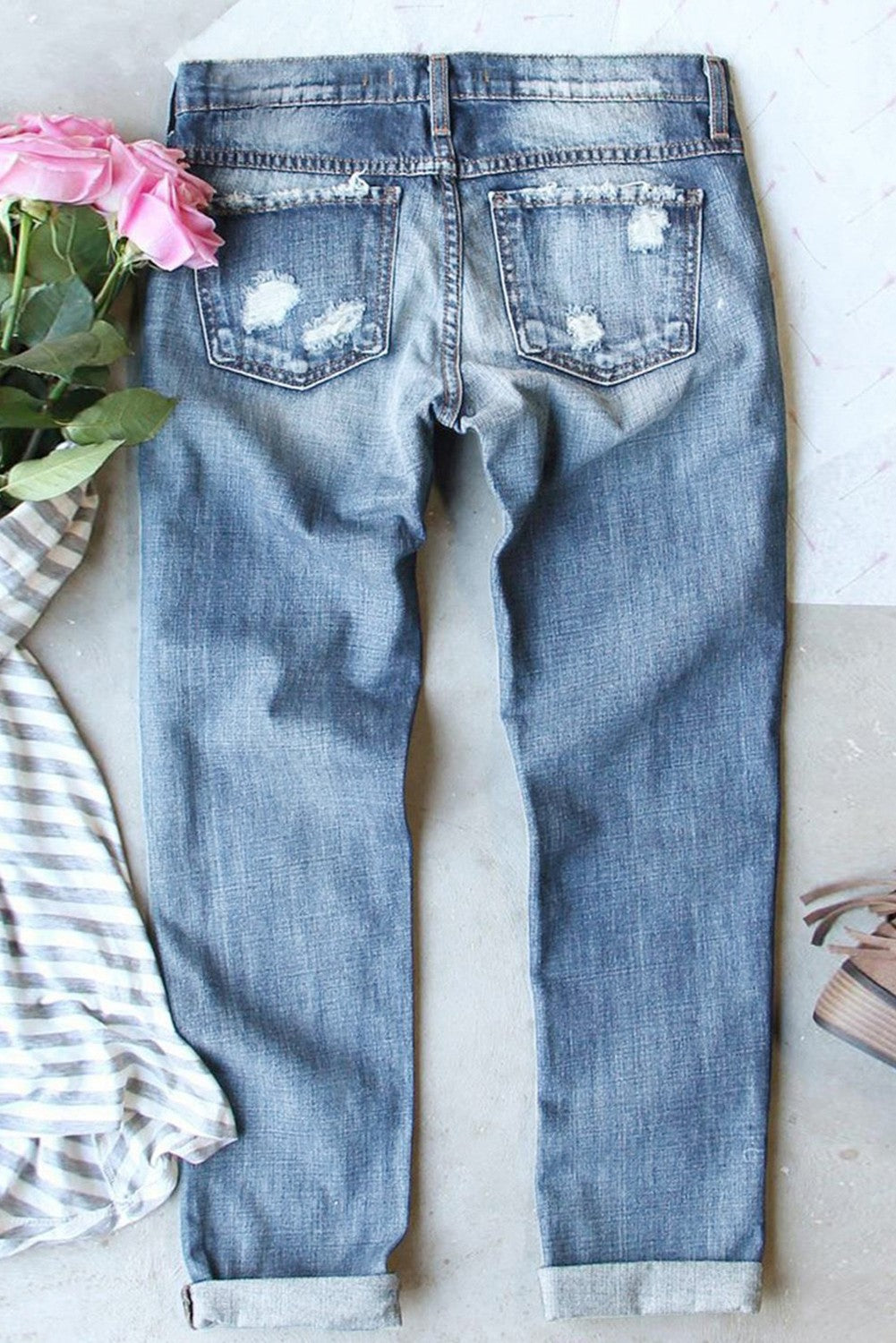 Patriotic Stars and Stripes Distressed Straight-Leg Denim