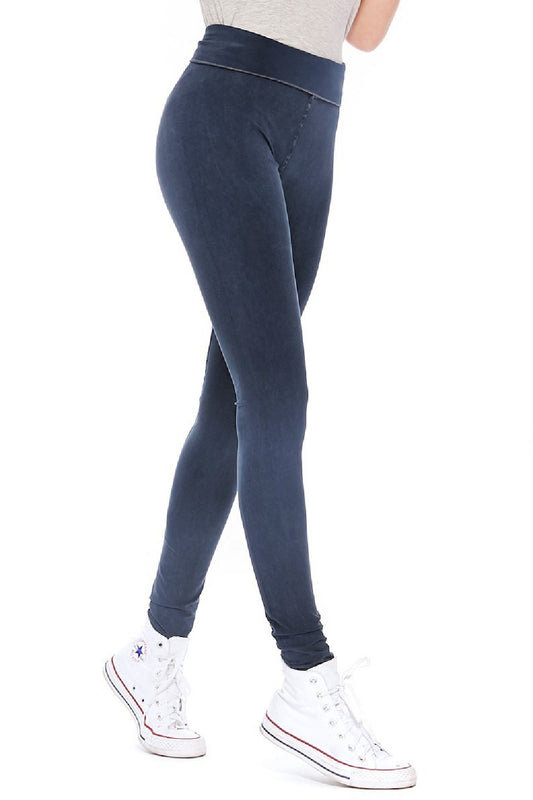 Mineral Washed Fold-Over Waist Leggings - Navy